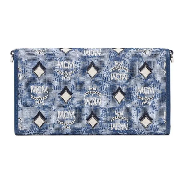 MCM Aren Jacquard Textile, Leather Trim Chain Wallet, Shoulder Bag, Crossbody Bag Tubas Women's Blue-1