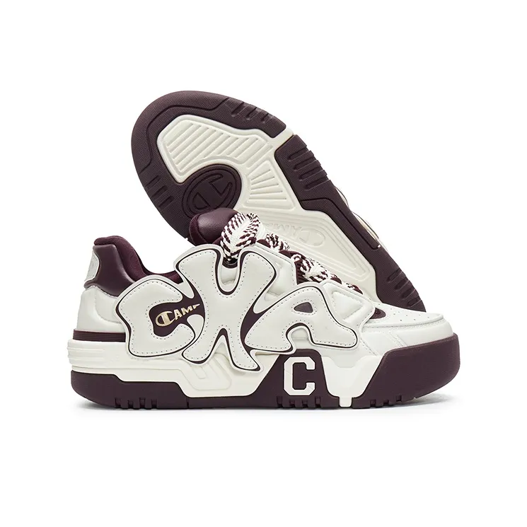 Champion Buckle Fun Coco Skate Low Top Skateboard Shoes Women's Milk White/Burgundy-3