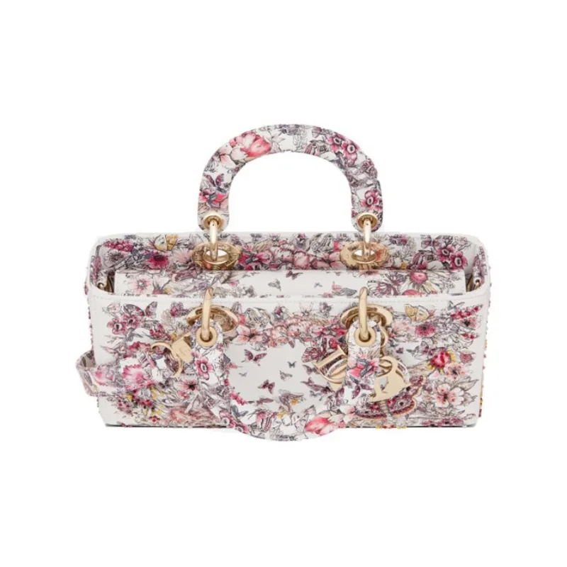 DIOR Lady D-JOY Cow Leather Handbag Shoulder Bag Women's Pink/White-2