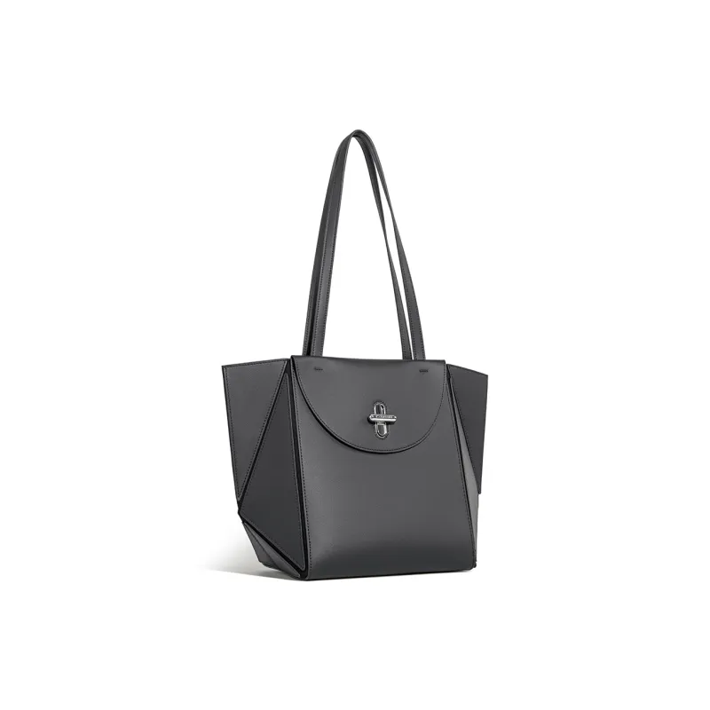 Cthulhu Cow Leather Elegant Minimalist Style Capsule Foldable Shoulder Bag Medium Size Women's Black/Beige/Gray/White-2