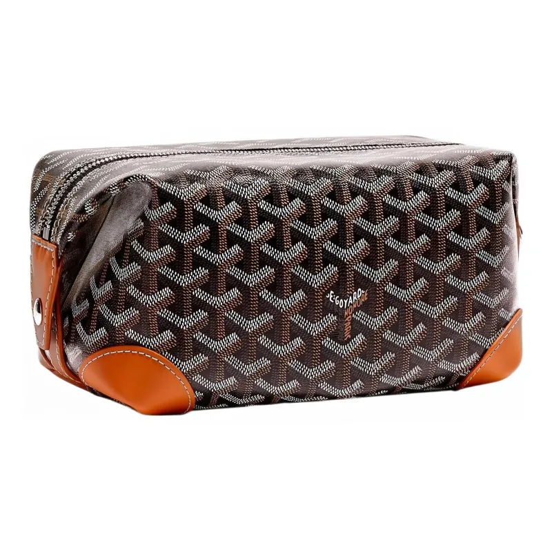 GOYARD Canvas With Heifer Skin Travel Bag Toiletry Bag Unisex Black/Tan-1