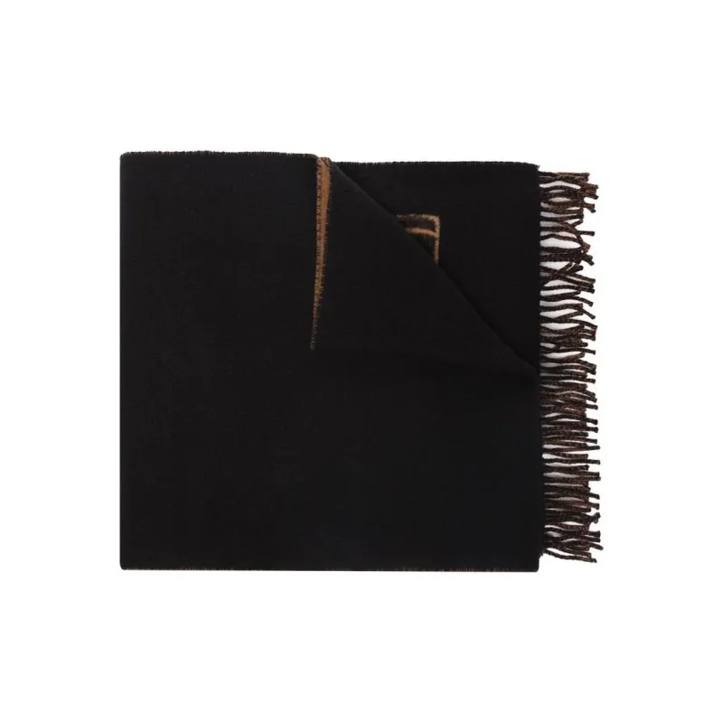 FENDI Virgin Wool Cashmere Knit Scarves Women's Black-1