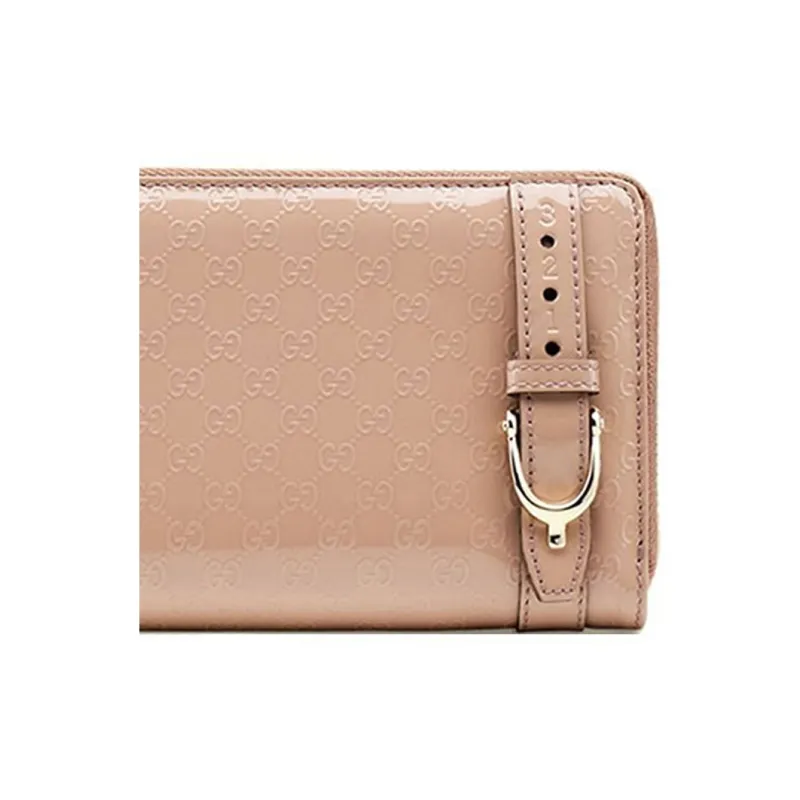 GUCCI Buckle Detail Patent Leather Long Zip Closure Wallet With Money Clip Women's Nude-3