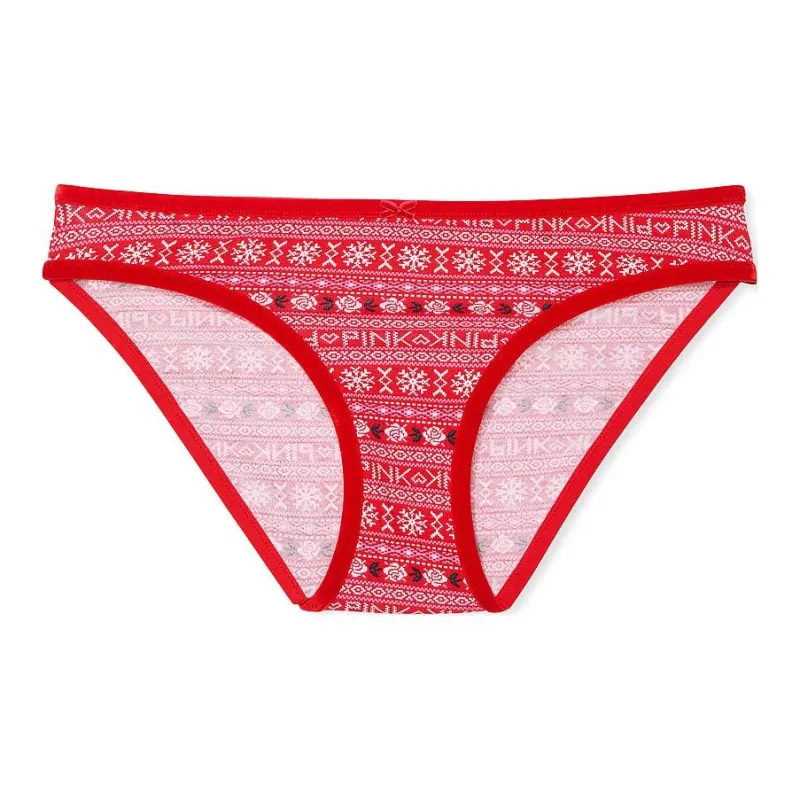 Victoria's Secret PINK Cotton Velvet-Trim Bikini Panty / BVFVT Underpants Women's 1 Pack Red-0
