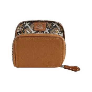 HERMES Silk'In Evercolor Calfskin Coin Purse Women's Gold/Marshmallow Tea Brown/Pink Chalk White