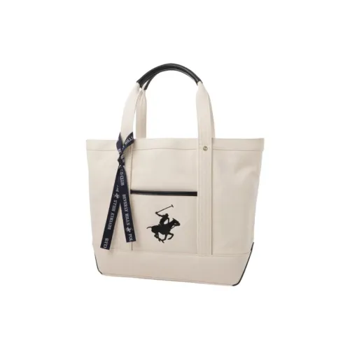 BEVERLY HILLS POLO CLUB Cotton Tote Bag Shopping Bag One Shoulder Handbag Unisex White & Black