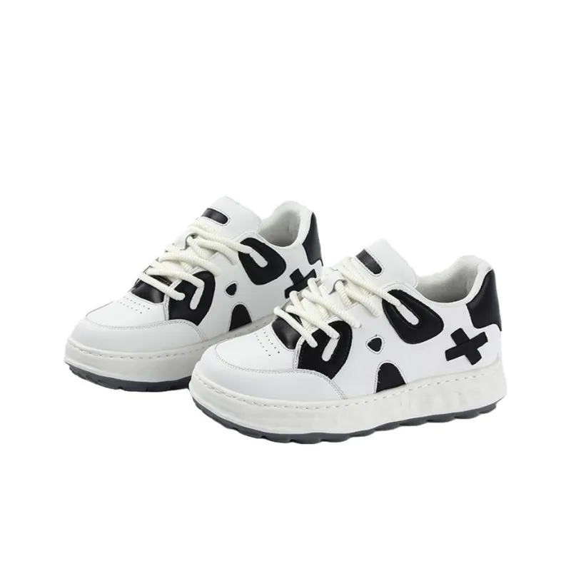 Year By Year Anti Slip And Wear Resistant Height Increasing Low Top Casual Shoes Unisex Black White-0