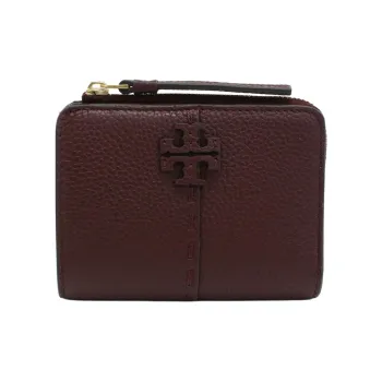 TORY BURCH Litchi Grain Leather Wallet Women's Bordeaux