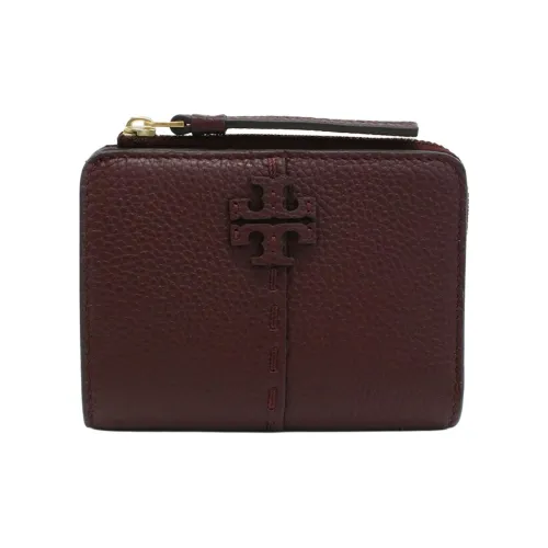 TORY BURCH Litchi Grain Leather Wallet Women's Bordeaux