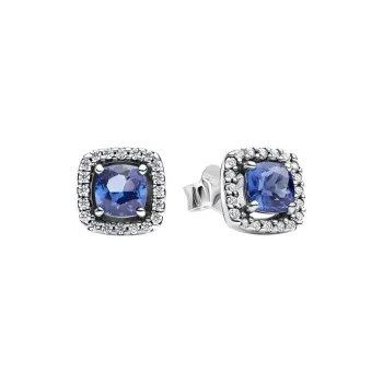 Pandora Crystal Silver Earrings Women's Blue