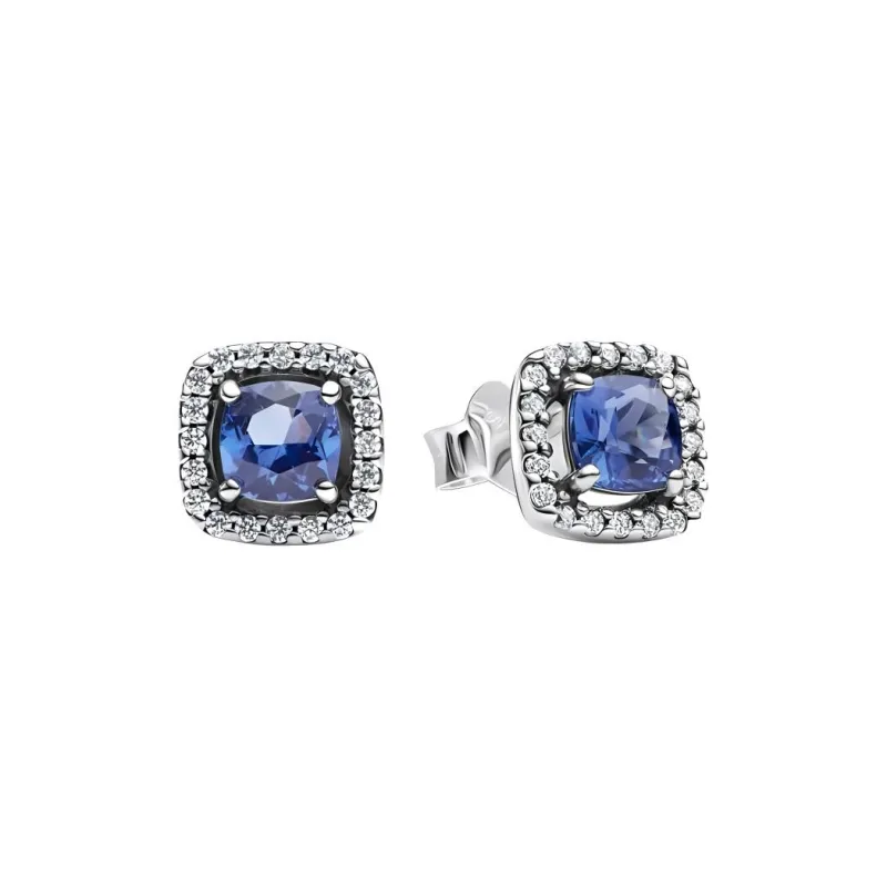 Pandora Crystal Silver Earrings Women's Blue-0