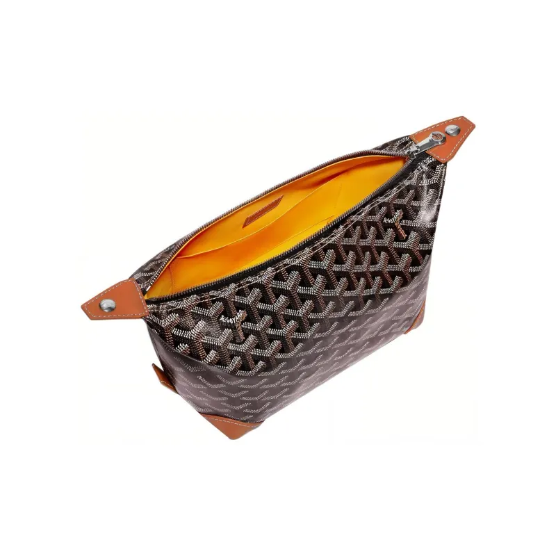 GOYARD Canvas With Heifer Skin Travel Bag Toiletry Bag Unisex Black/Tan-2