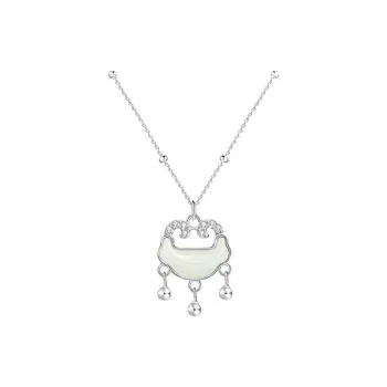 QIANYINGXIANG Necklaces Pale Greenish White Jade Women's