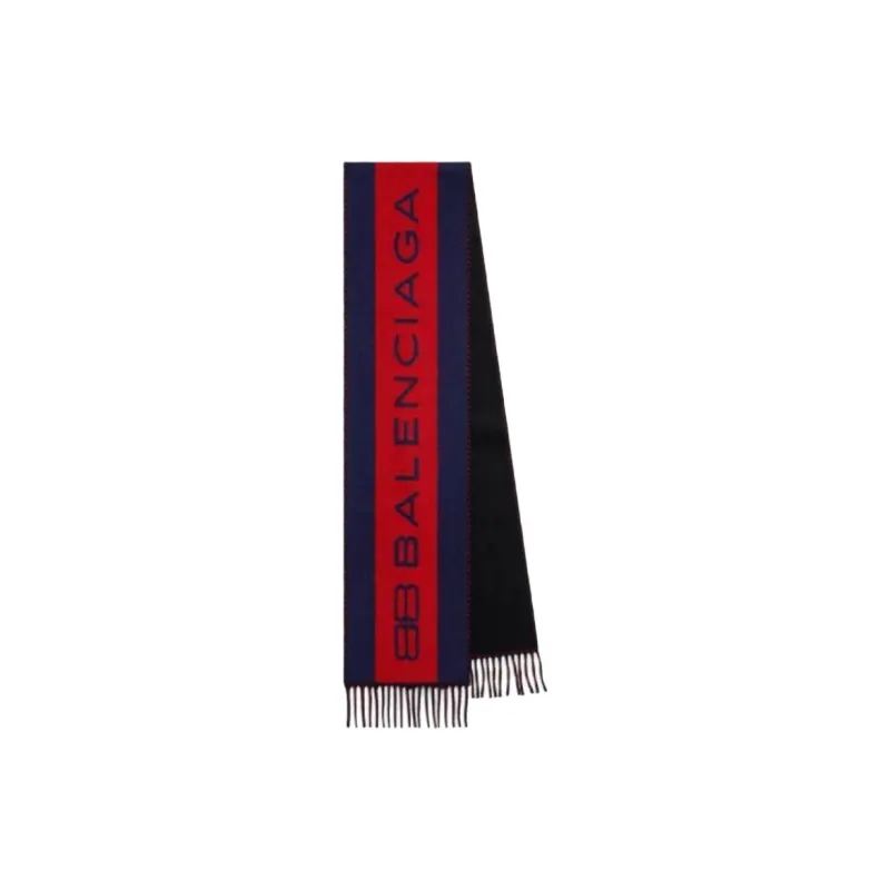 Balenciaga Wool Cashmere Knit Scarves Unisex Red/Black-2