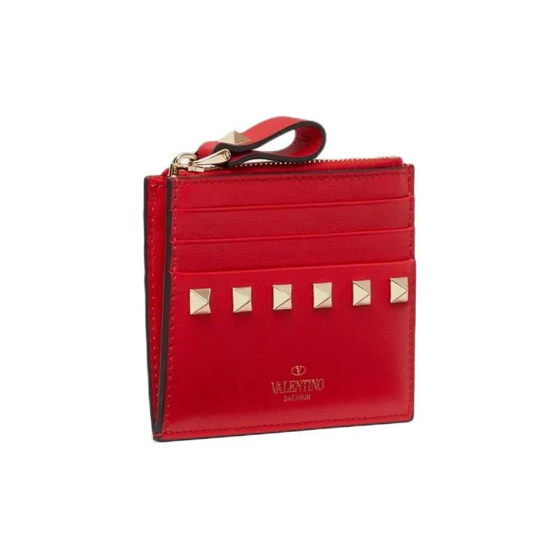 Valentino Calfskin Coin Purses Card Holders Women's Red-2