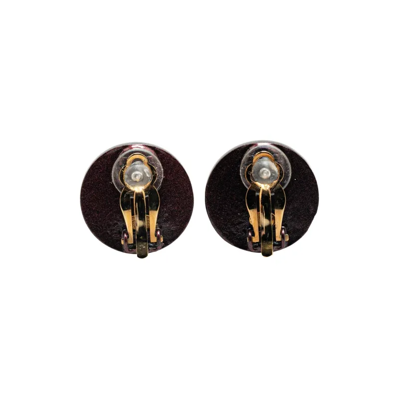 CHANEL 2000 Gold Plated And Leather Cc Clip On Costume Earrings-1