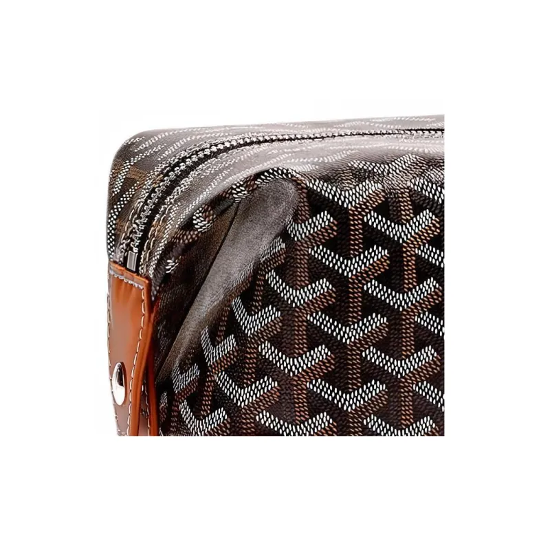 GOYARD Canvas With Heifer Skin Travel Bag Toiletry Bag Unisex Black/Tan-4
