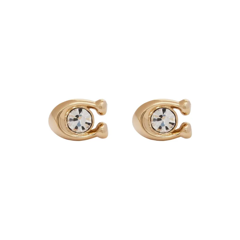 COACH Logo Plaque Embellished Stud Earrings-0