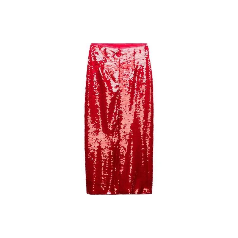 ZARA ZW Series Casual Long Skirt Women's Red-1