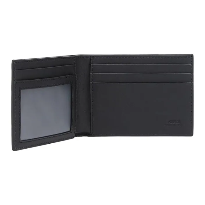 FENDI Calfskin Card Holder Wallet Men's Gray & Black-1