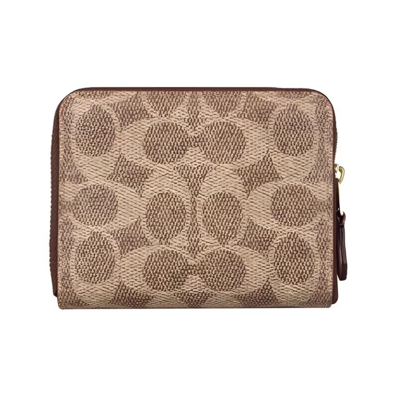 COACH Zip Around PVC Wallet Mini Women's Khaki-2