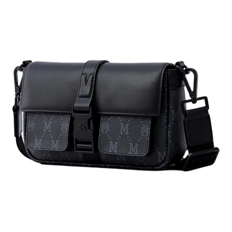 FION Mountain And Sea Journey Series Artificial Leather Shoulder Bag, Crossbody Bag Men's Classic Black-1