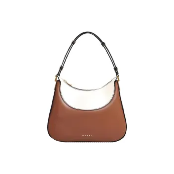MARNI Smooth Calf Leather Hobo Bag Shoulder Bag Trumpets Women's Brown & White