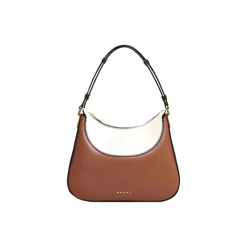 MARNI Smooth Calf Leather Hobo Bag Shoulder Bag Trumpets Women's Brown & White-0