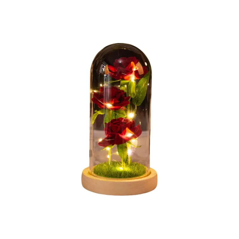 YUZHAOLIN Three Faux Rose Glass Dome Ornament Preserved Flower Dried Flower Arrangement-2