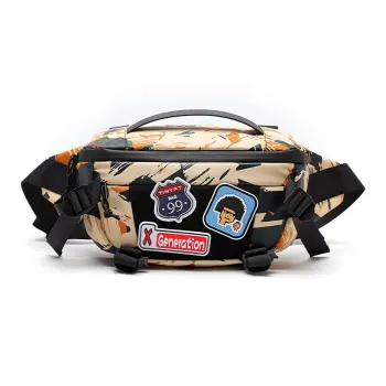 TINYAT Polyester One Shoulder Fanny Pack Regular Men's Black/Camouflage Yellow/Green