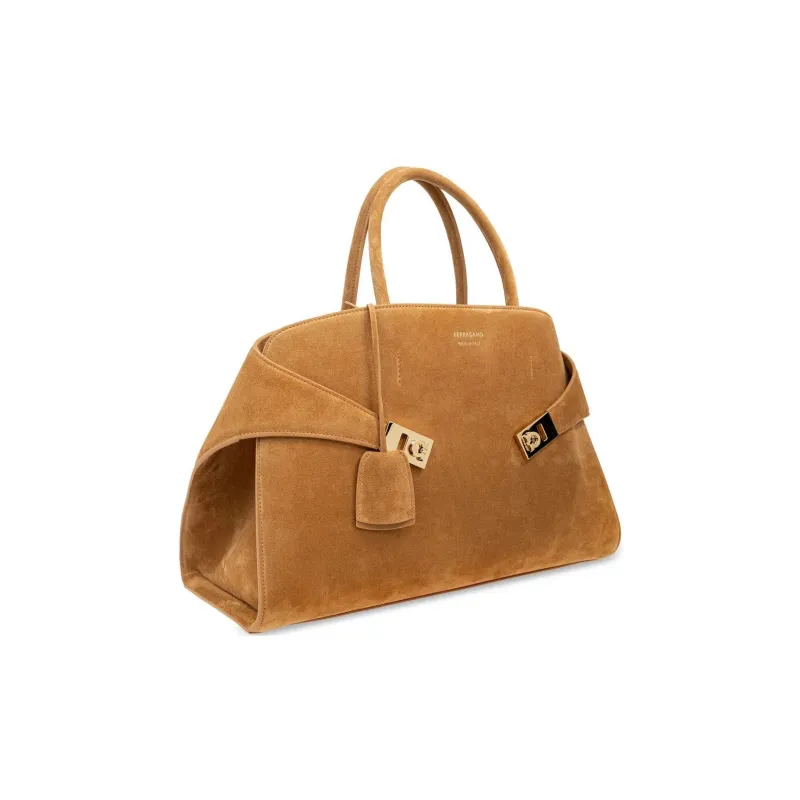 FERRAGAMO Hug Suede Shoulder Bag, Crossbody Bag, Handbag Medium Size Women's Yellow Brown-1
