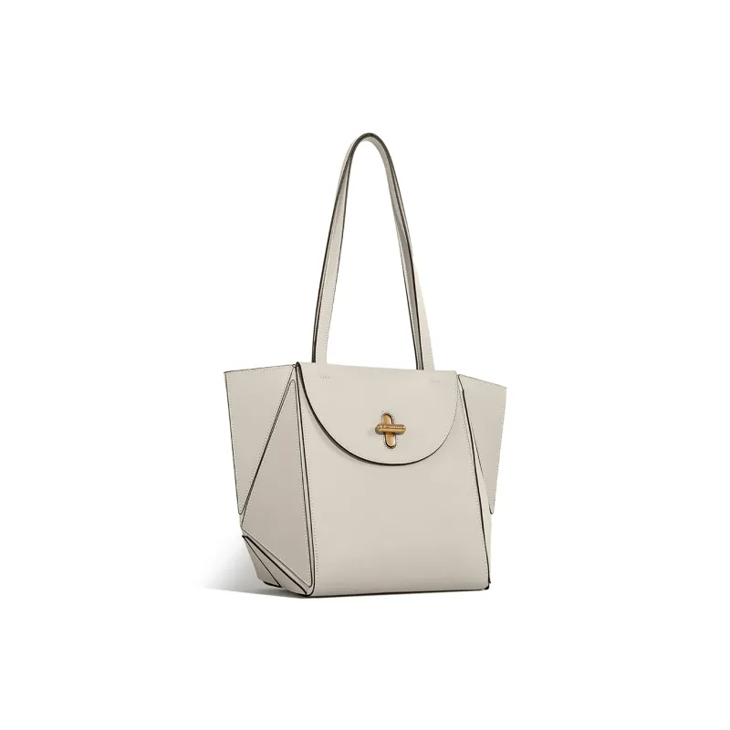 Cthulhu Cow Leather Elegant Minimalist Style Capsule Foldable Shoulder Bag Medium Size Women's Black/Beige/Gray/White-7