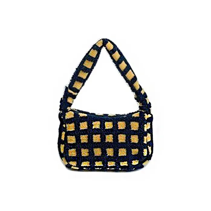 ZAVC Plush Underarm One Shoulder Handbag Women's Ecru/Black-3