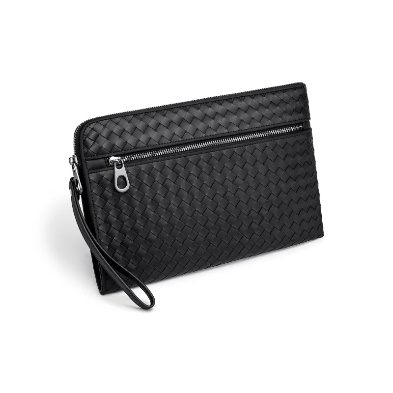 FAIRWHALE Top Grain Cow Leather Clutch Men's Black-3