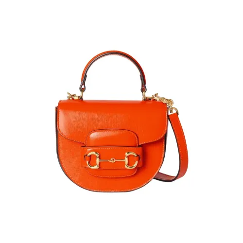 GUCCI Horsebit 1955 Leather Shoulder Bag Crossbody Bag Handbag Mini Women's Orange