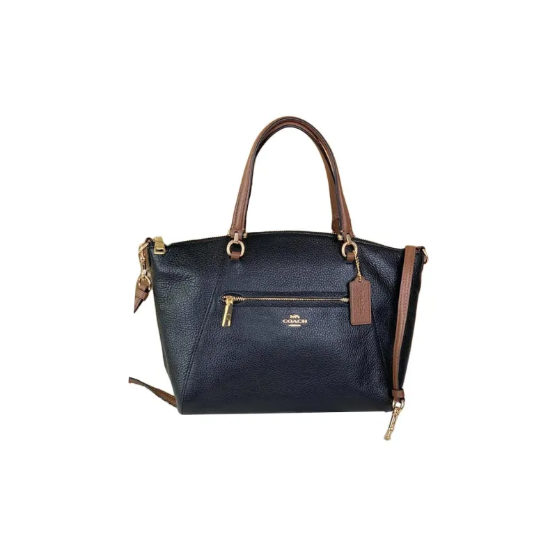 COACH Prairie Leather Shoulder Bag Crossbody Bag Handbag Medium Size Women's Black And Brown Shoulder Straps-1