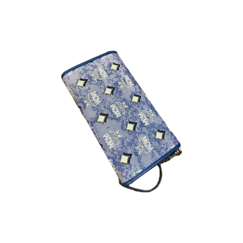 MCM Aren Jacquard Textile, Leather Trim Chain Wallet, Shoulder Bag, Crossbody Bag Tubas Women's Blue-2