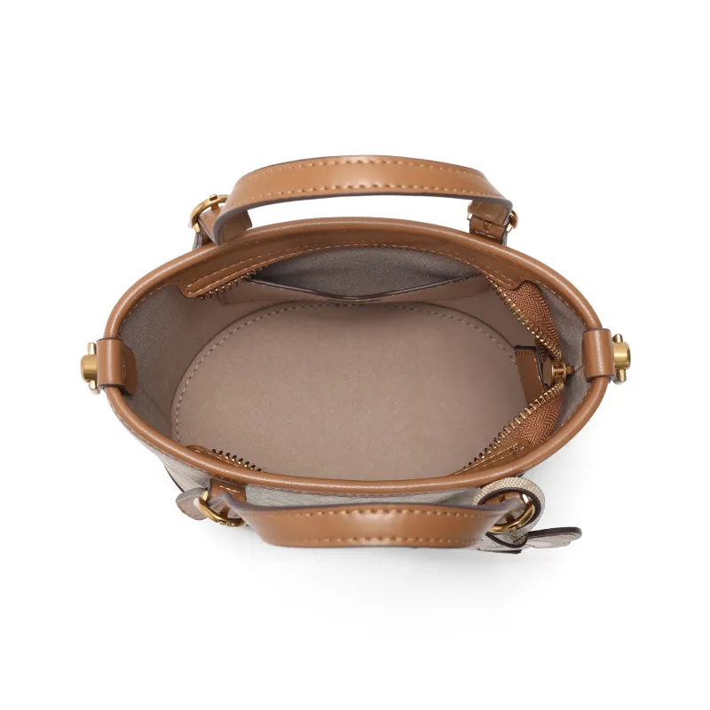 BELLE Artificial Leather Bucket Bag, Shoulder Bag, Crossbody Bag, Handbag Medium Size Women's Coffee/Apricot/White-10