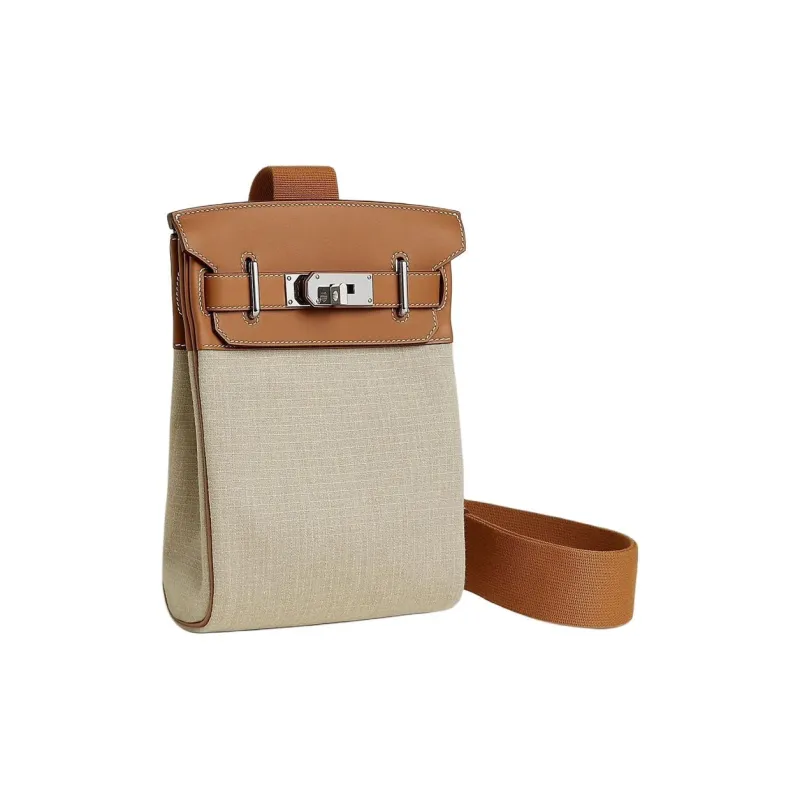 HERMES Hac A Dos Bivouac CanvasSwift Calfskin Sling Bag Small Size Men's Gold & Brown-1