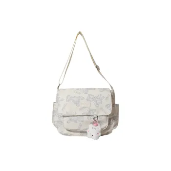 Kaka Tree Nylon Messenger Bag, Crossbody Bag, Shoulder Bag Unisex White/Pink/Green