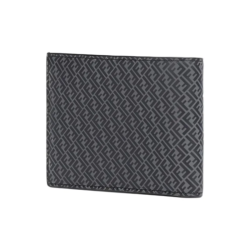 FENDI Calfskin Card Holder Wallet Men's Gray & Black-2
