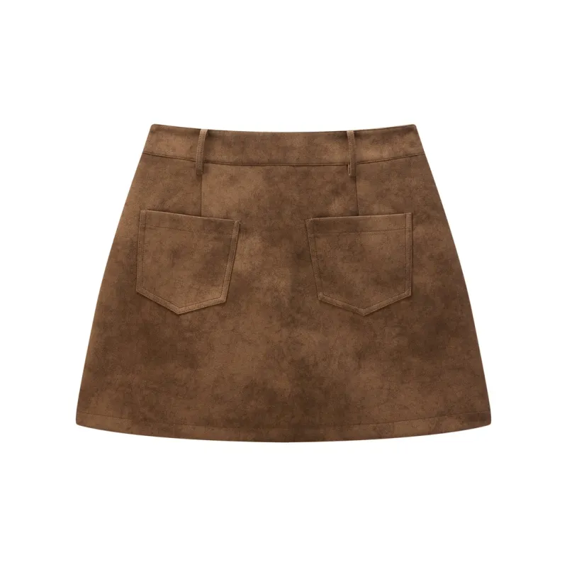 LEDIN Leather Short Skirts Women's Lava Brown-1
