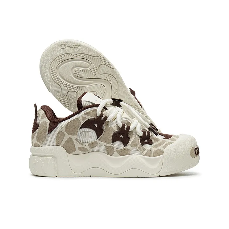 Champion Puffed Donut Low-Top Skateboard Shoes Men's Milk White/Sand Stone-3