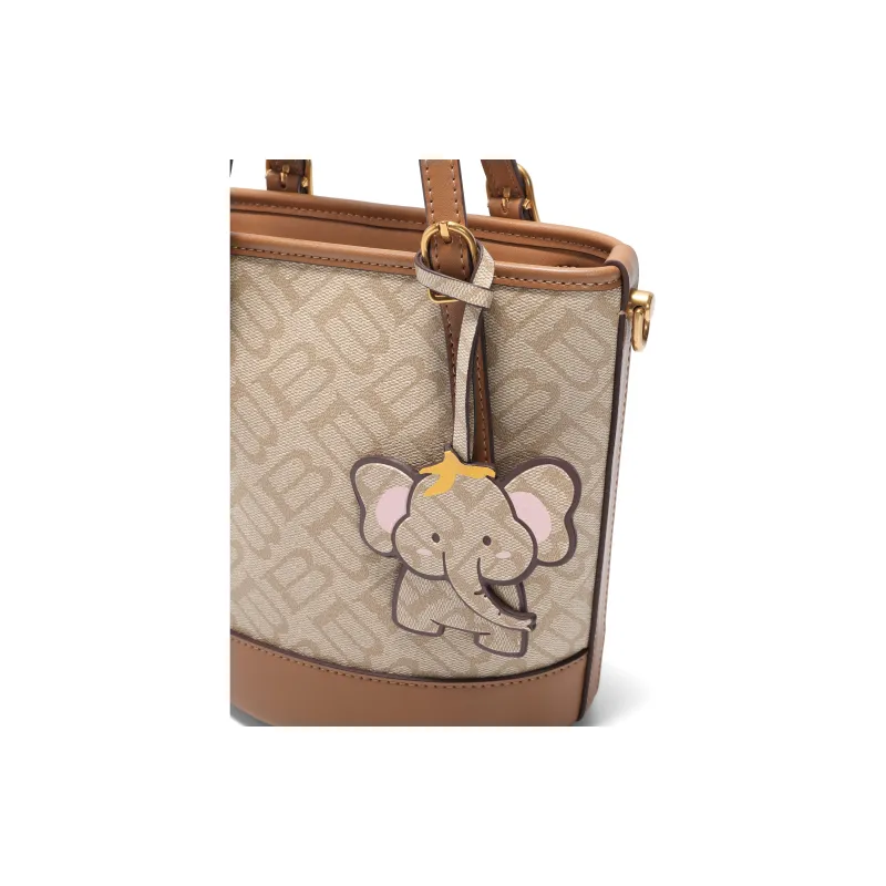 BELLE Artificial Leather Bucket Bag, Shoulder Bag, Crossbody Bag, Handbag Medium Size Women's Coffee/Apricot/White-7