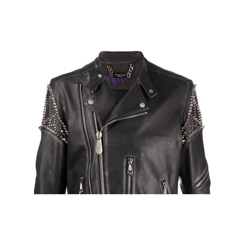 PHILIPP PLEIN SS23 Leather Jackets Coats Men's Black-2