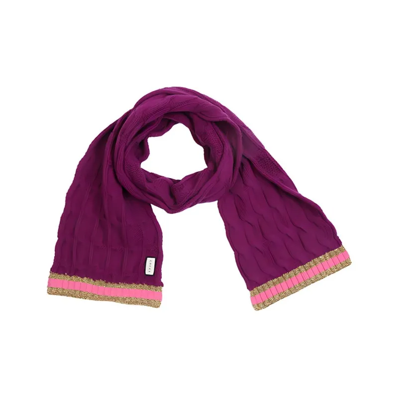 GUCCI Wool Knit Scarves Women's Purple-2