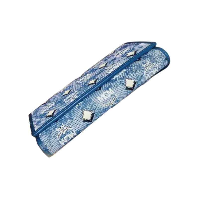 MCM Aren Jacquard Textile, Leather Trim Chain Wallet, Shoulder Bag, Crossbody Bag Tubas Women's Blue-4
