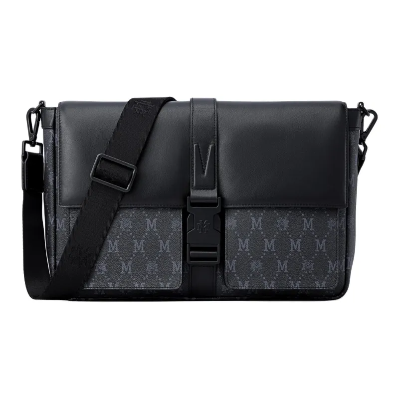 FION Mountain And Sea Journey Series Artificial Leather Shoulder Bag, Crossbody Bag Men's Classic Black-8