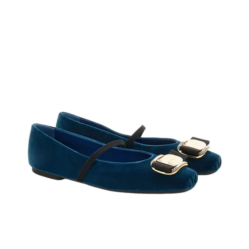 FERRAGAMO Vara Flat Casual Single Shoes Women's Blue-1