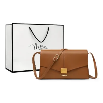 MILLIE'S Cow Leather With Synthetic Leather Shoulder Bag, Crossbody Bag, Baguette Bag Regular Women's Caramel Brown